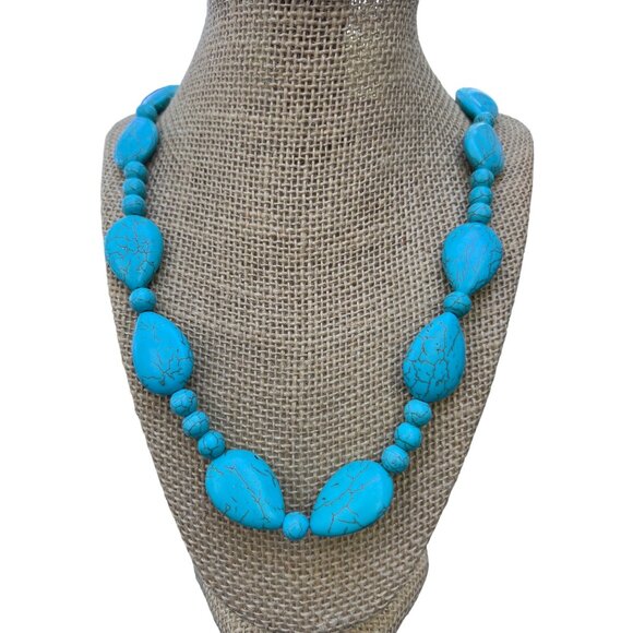 Turquoise Dyed Howlite Gemstone Necklace Teardrop Round Beads No Clasp 25" - Picture 1 of 4